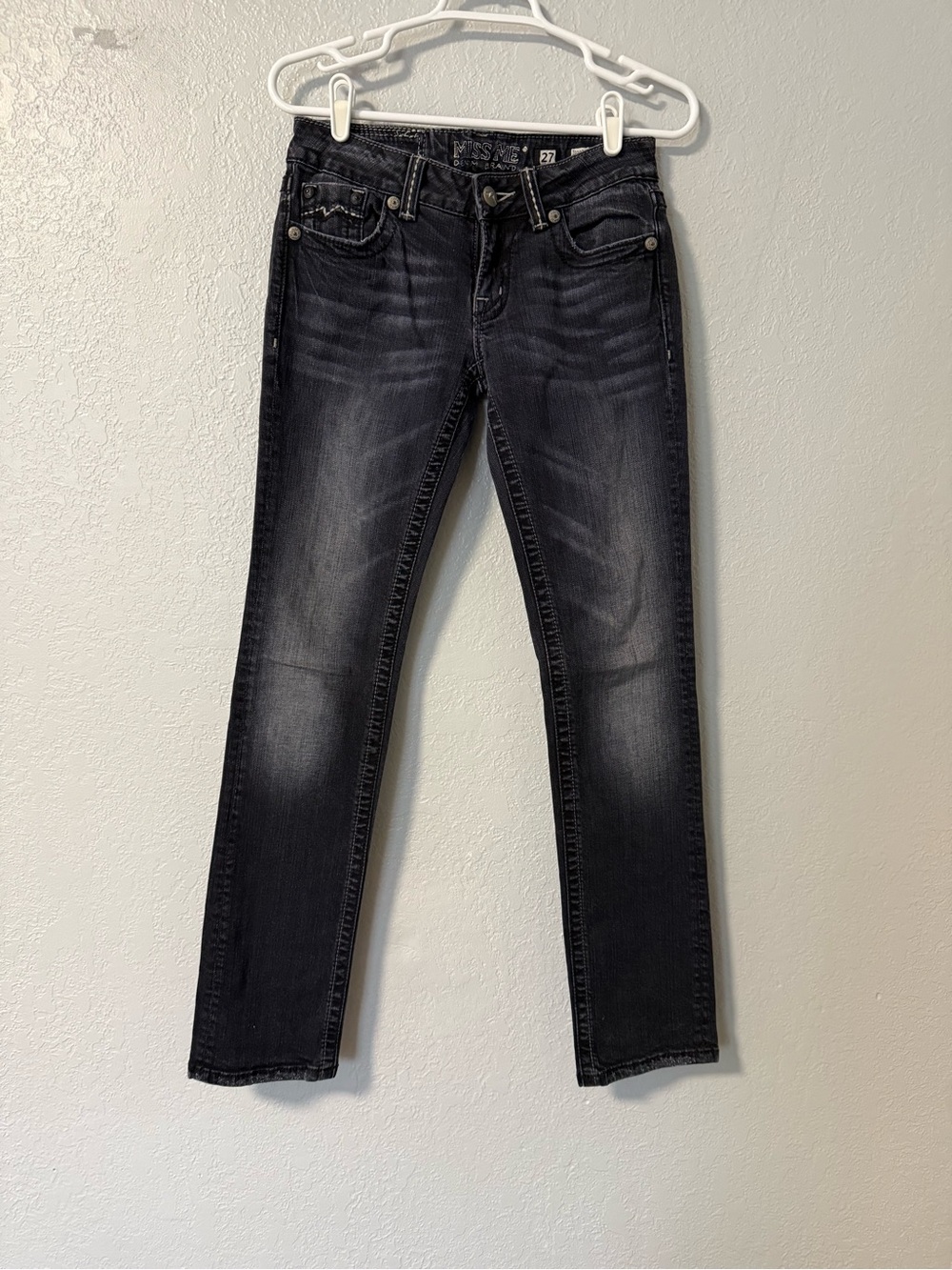 Miss Me Straight Leg Jeans in Black Fade